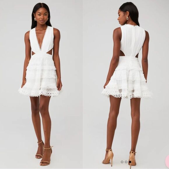 Rococo Sand Tessa Lace Tiered Mini Dress in White NWT Size Med Retail $490 - Picture 2 of 6